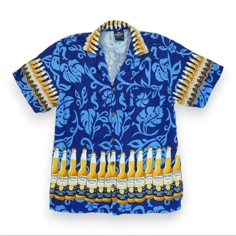 Corona Extra Blue and Yellow Hawaiian Shirt with Tropical Print size‎ XXL